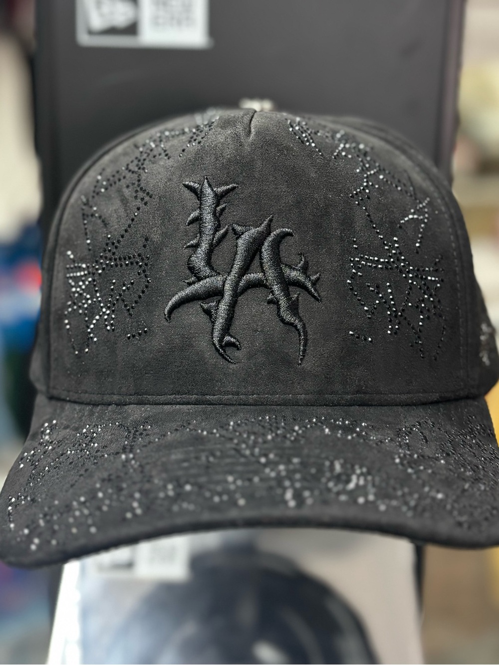 LA Dodgers All Black Suede Rhinestone SnapBack Hat